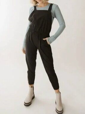 Albion Black Tie Waist Nylon Athleisure Performance Overall Jumpsuit size S